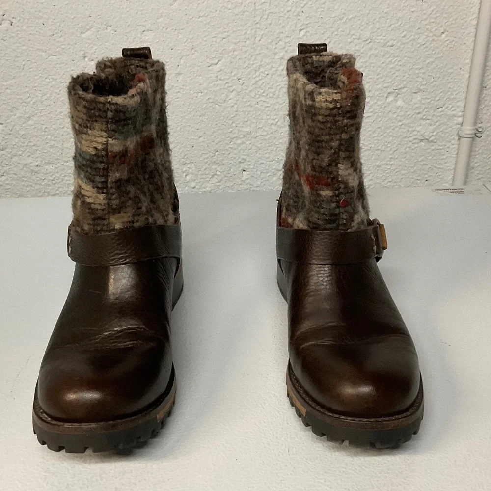 WOOLRICH Baltimore Harness BROWN LEATHER ANKLE BOOTS WOMEN'S SIZE US 8
